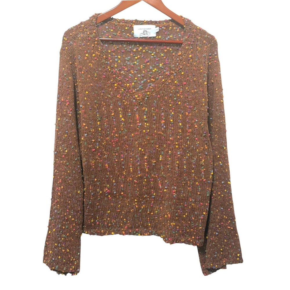 Judith‎ March Women Sweater M Brown Multicolor Popcorn Knit Boho Retro Y2K Indie